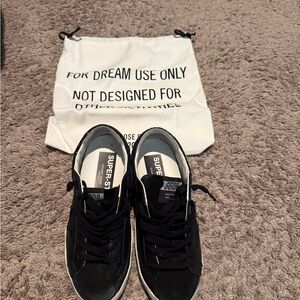 Size 36 Golden Goose Black Leather Low-Top Sneakers with White Soles